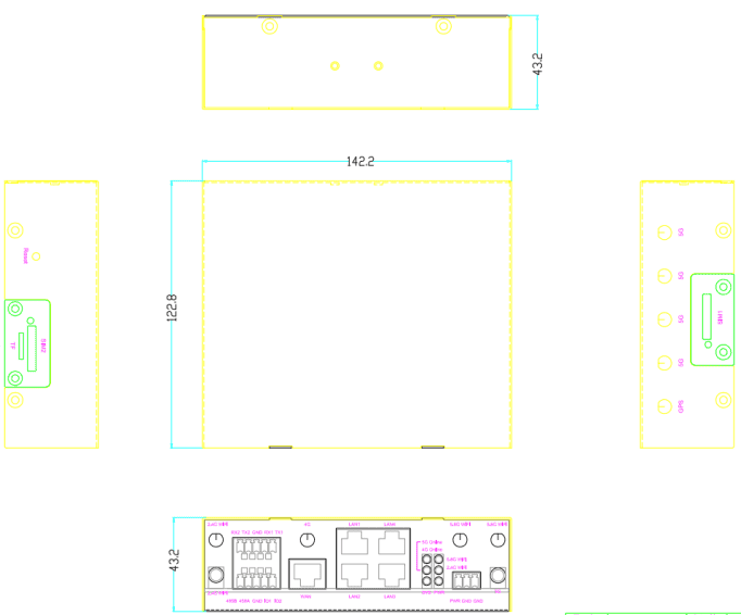 CM520-37FS 5G 千兆工业级路由器尺寸图 CM520-37FS 5G 千兆工业级路由器尺寸图